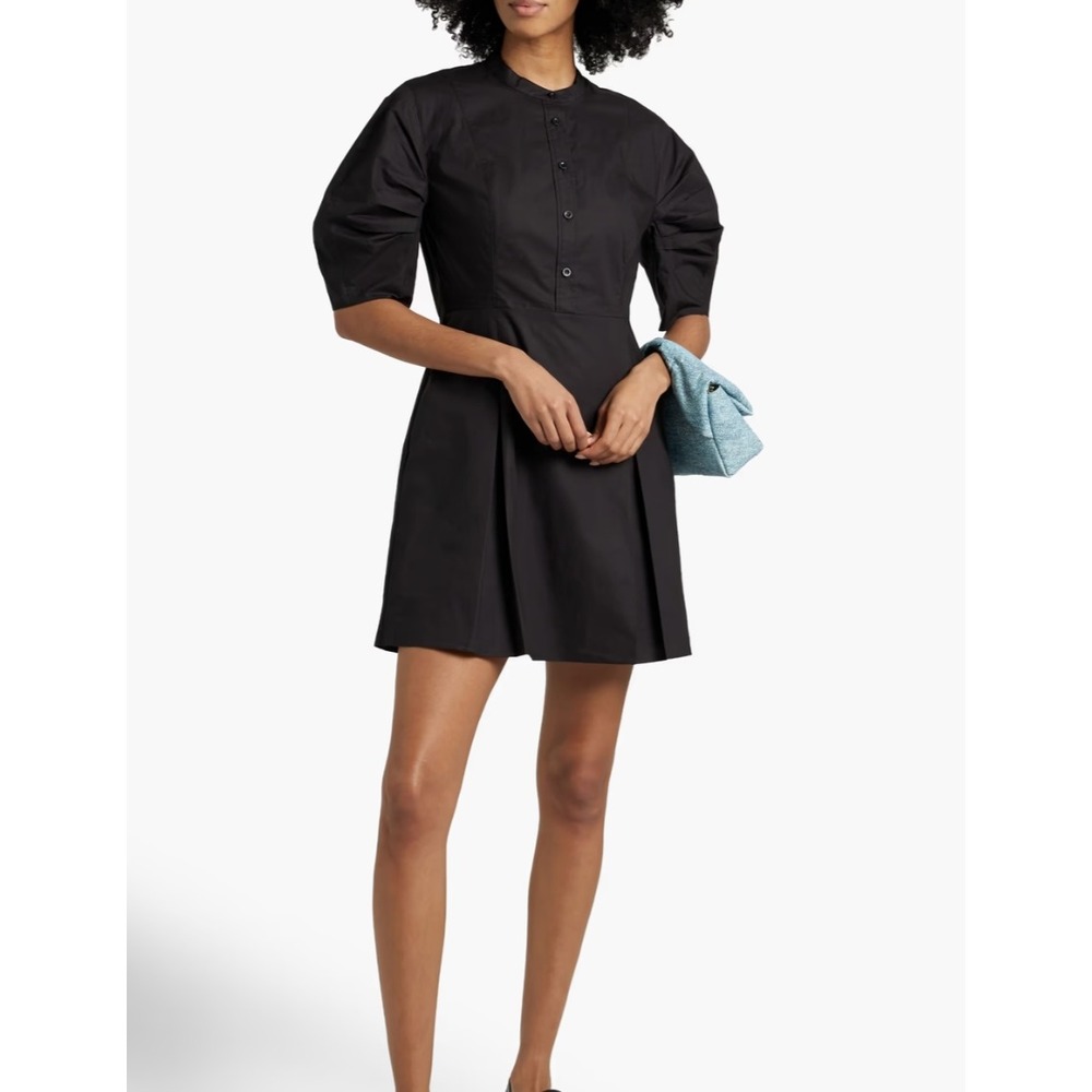 FRAME A-Line Puff‎ Sleeve Mini Dress Button Front Organic Cotton Black M